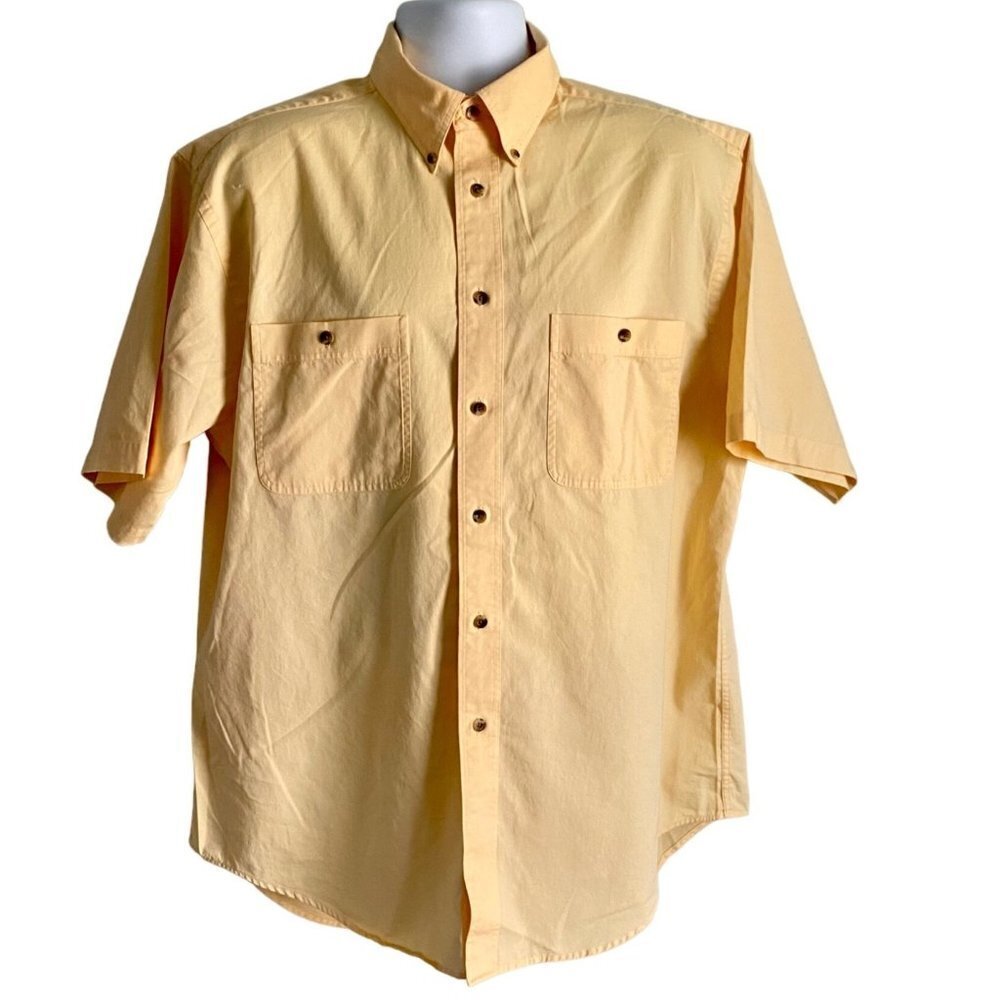 Roundtree & Yorke Short Sleeve Button Down Shirt Yellow Men's Large